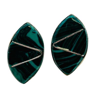 Sandy Halusewa Zuni Sterling Malachite Earrings. Sandy Halusewa Zuni Sterling Malachite inlay 