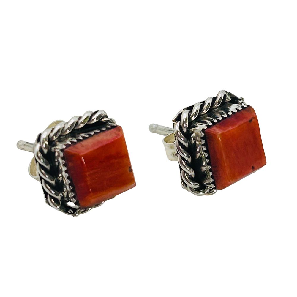 Lot 165: Jesus Espino Navajo Sterling Coral Stud Earrings