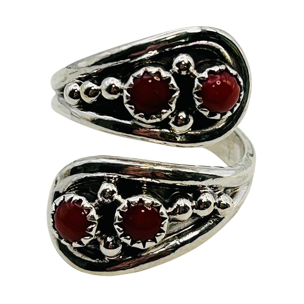 Lot 197: Genevieve Francisco Navajo Sterling Red Coral Adjustable Ring