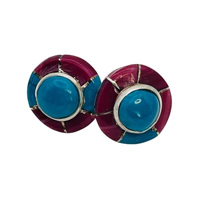 Fred Manuelito Navajo Sterling Multi Stone Stud Earrings. Fred Manuelito Navajo Sterling Multi 