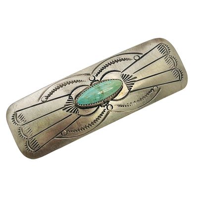 Joan Begay Navajo Sterling Turquoise Hair Clip. Joan Begay Navajo Sterling Turquoise Stamped 