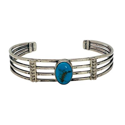 Thomas Yazzie Navajo Sterling Kingman Turquoise Cuff Bracelet 16.59 grams