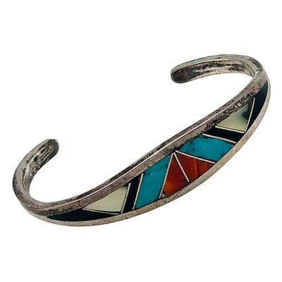 Gregg Chee Navajo Sterling Multi Color Inlay Cuff Bracelet. Gregg Chee Navajo Sterling Multi 