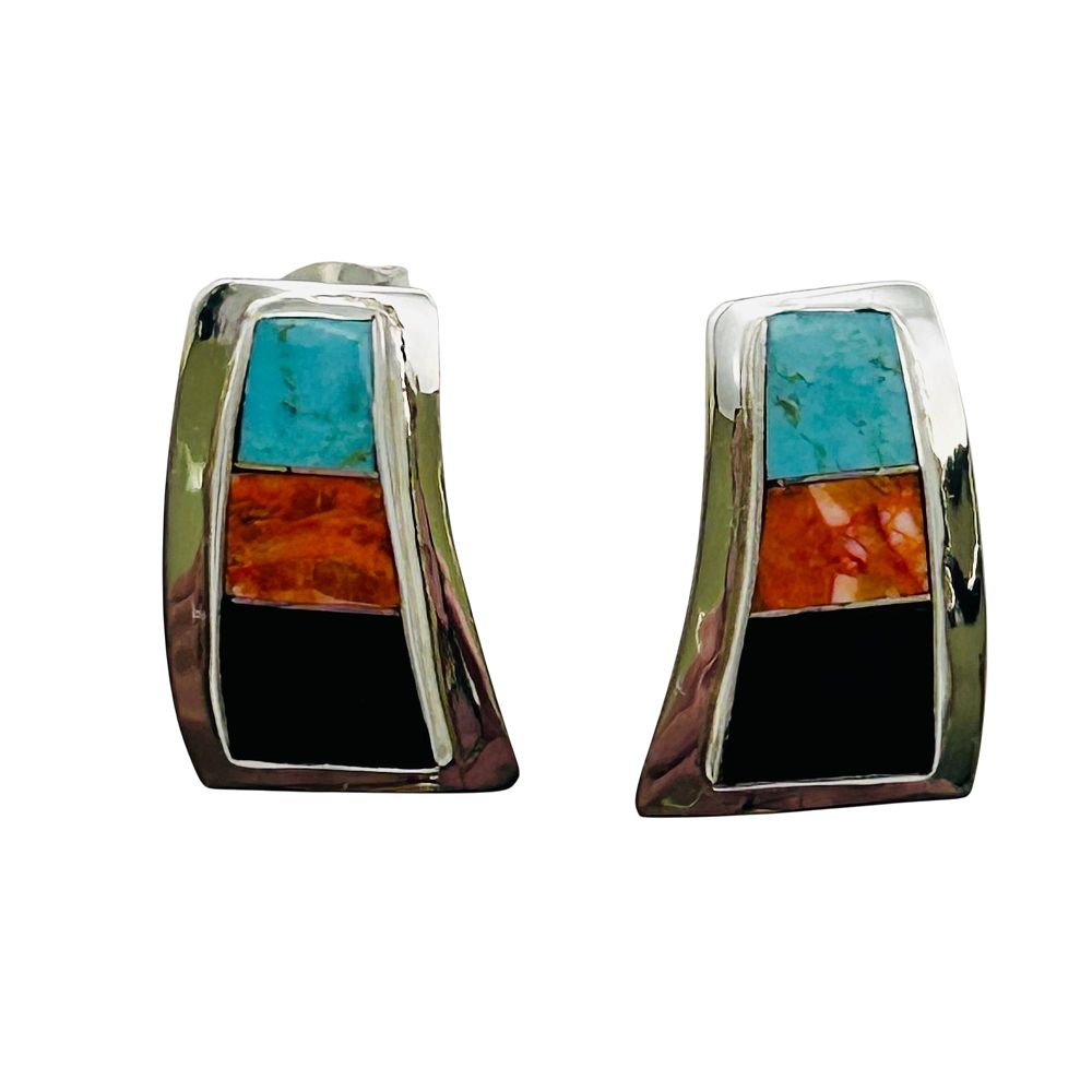Lot 217: Norvin Johnson Navajo Sterling Multi Stone Earring
