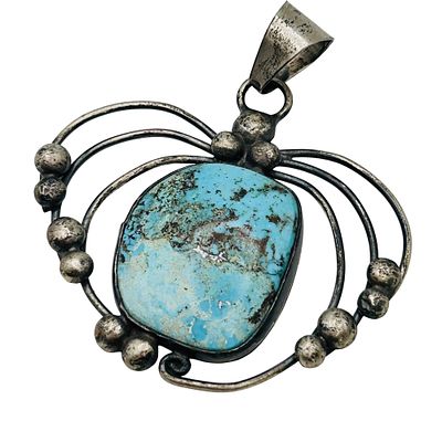 Merle House Navajo Sterling KIngman Turquoise Pendant. Merle House Navajo Sterling KIngman 