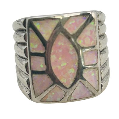 Southwestern Style Sterling Opal Ring SZ 6.5. Southwestern Style Sterling Opal Dome Ring wide 