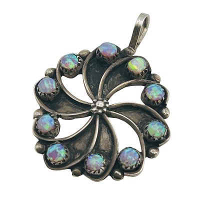 Estella Laate Navajo Sterling Opal Pendant. Estella Laate Navajo Sterling Opal flower swirl 
