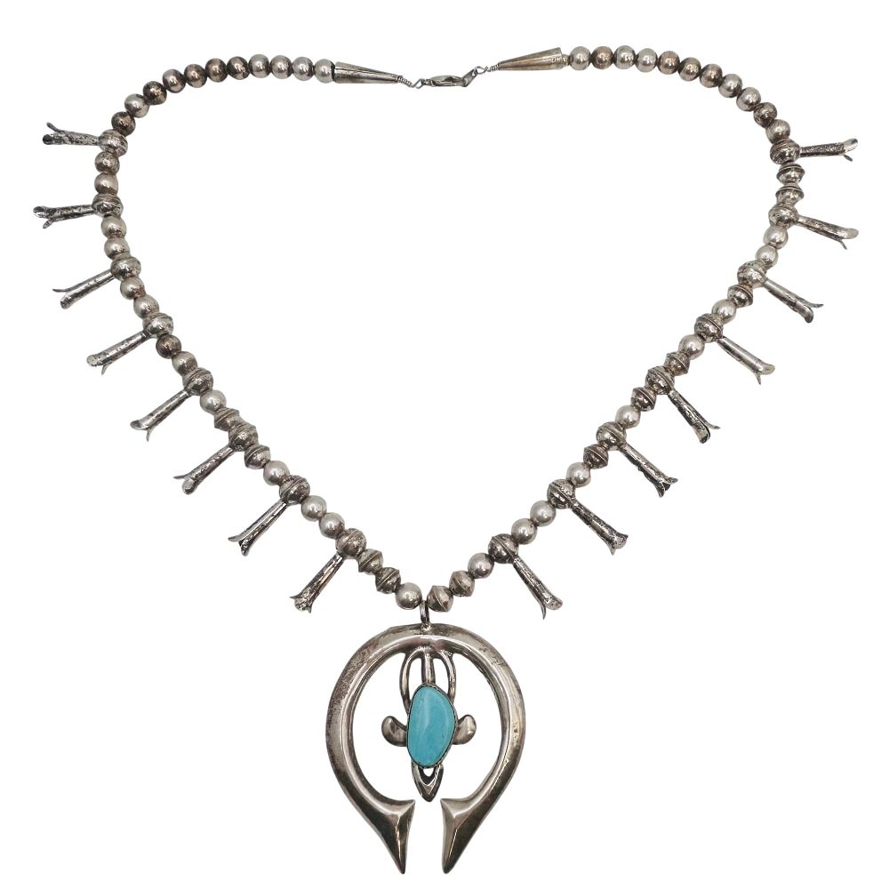 Lot 251: Rose Tsosie Navajo Sterling Kingman Turquoise Squash Necklace