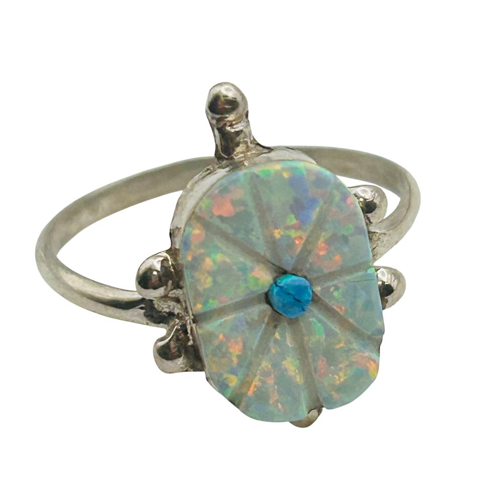 Lot 254: Alvina Lalio Native Sterling Carved Opal Ring SZ 6