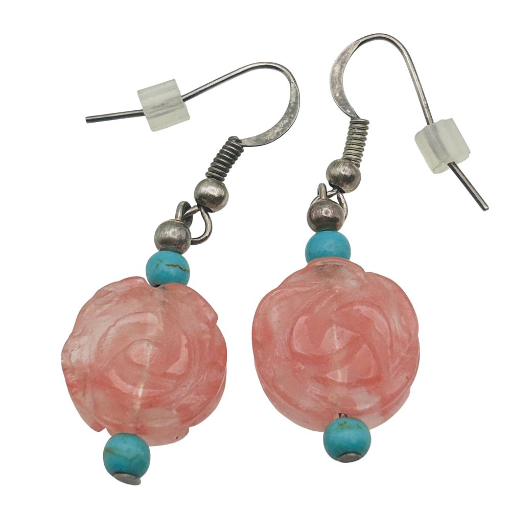 Lot 255: Rebecca Goodluck Navajo Sterling Turquoise Carved Flower Earring