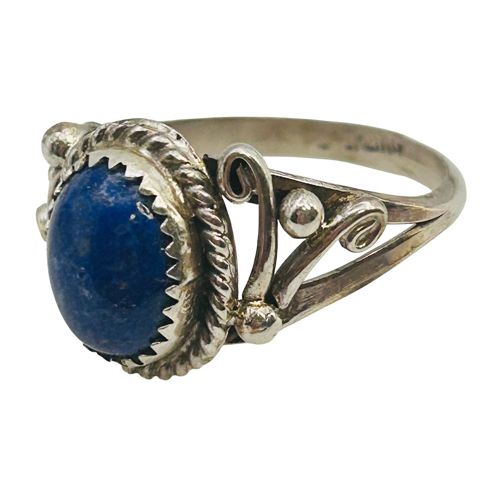 Lot 268: Martha Martinez Navajo Sterling Denim Lapis Ring SZ 6