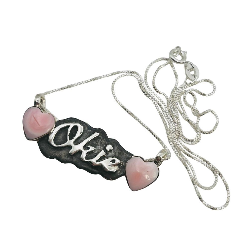 Lot 274: Myra Benally Navajo Sterling Pink Conch OKIE Pendant Necklace