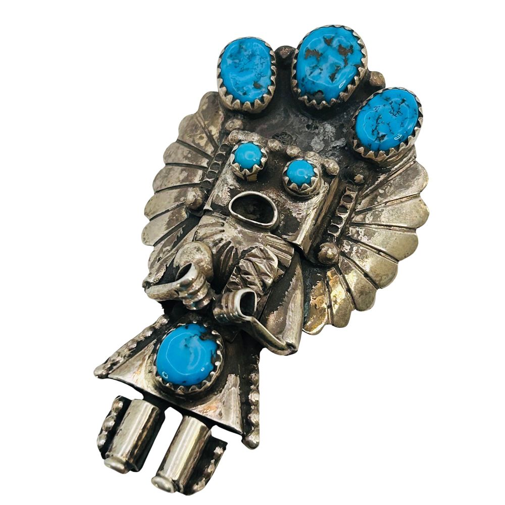 Lot 277: Doris Smallcanyon Navajo Kachina Sterling Kingman Turquoise Pin/Pendant