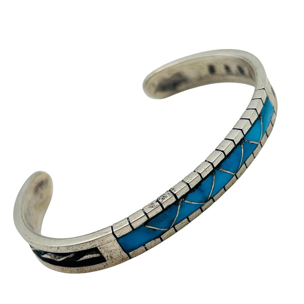 Lot 289: Phylis Beyuka Zuni Sterling Kingman Turquoise Cuff