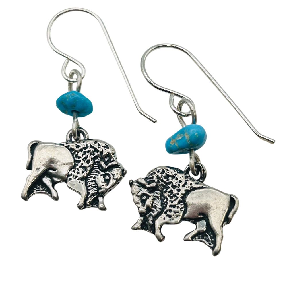 Lot 292: Sterling Native Kingman Turquoise Buffalo Earrings