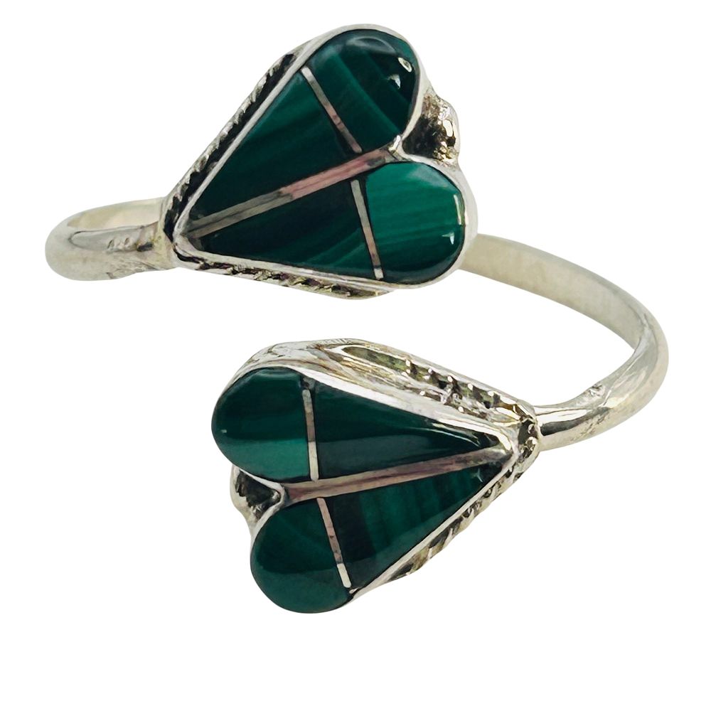 Lot 296: Velda Nastacio Zuni Sterling Inlay Malachite Adjustable Ring