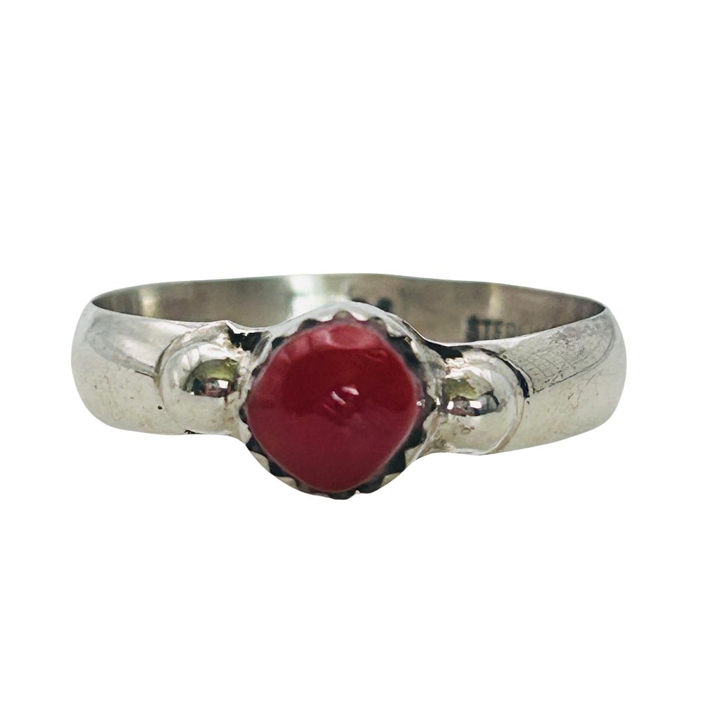 Lot 297: Jason Yazzie Navajo Sterling Red Coral Ring SZ 9