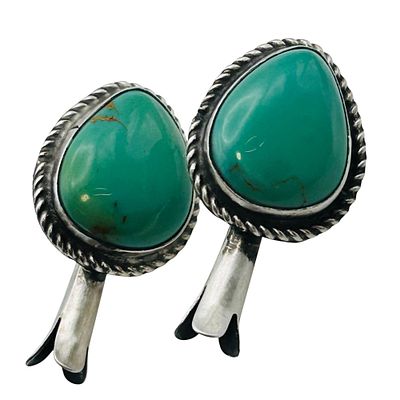 Donovan Nez Navajo Sterling Kingman Turquoise Squash Earrings 5.64 grams
