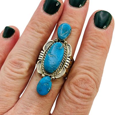 Mike Smith Navajo Sterling Kingman Turquoise Ring SZ.10. Mike Smith Navajo Sterling Kingman 