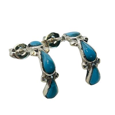 Bryce Vacit Zuni Sterling Kingman Turquoise Curved Pushback Earrings 1.72 Grams. Bryce Vacit 