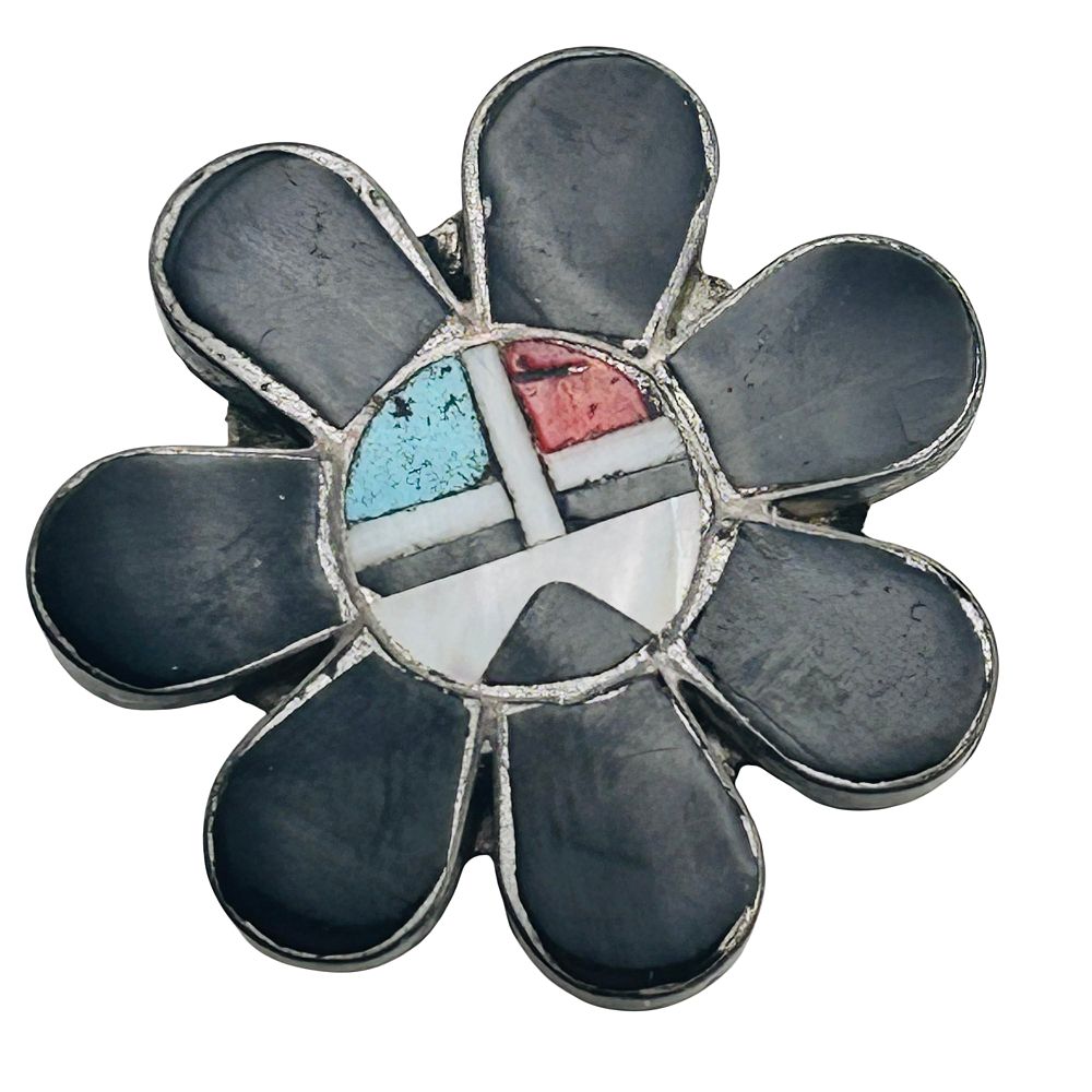 Lot 409: Vintage Zuni Sun Face Inlay Stone Sterling Pin