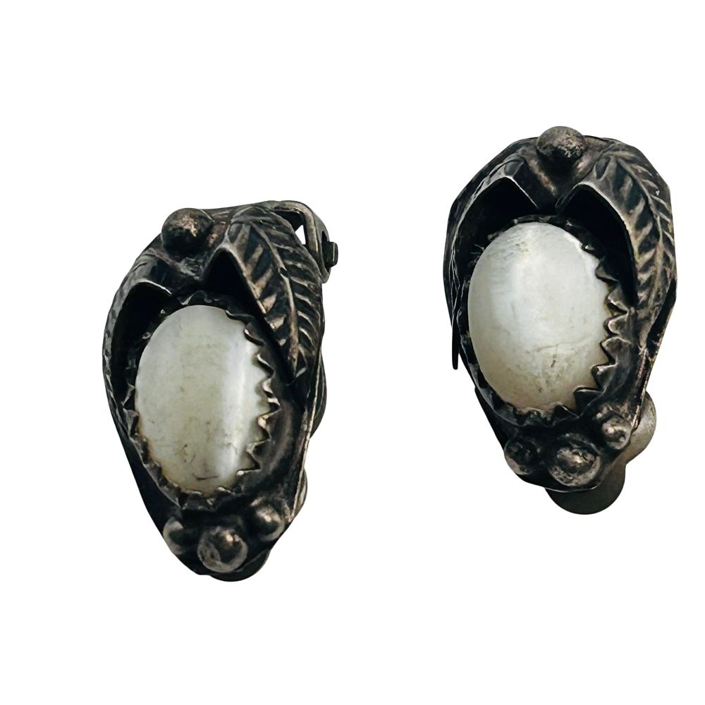 Lot 414: Vintage Navajo Mother Of Pearl Sterling Clip On Earrings