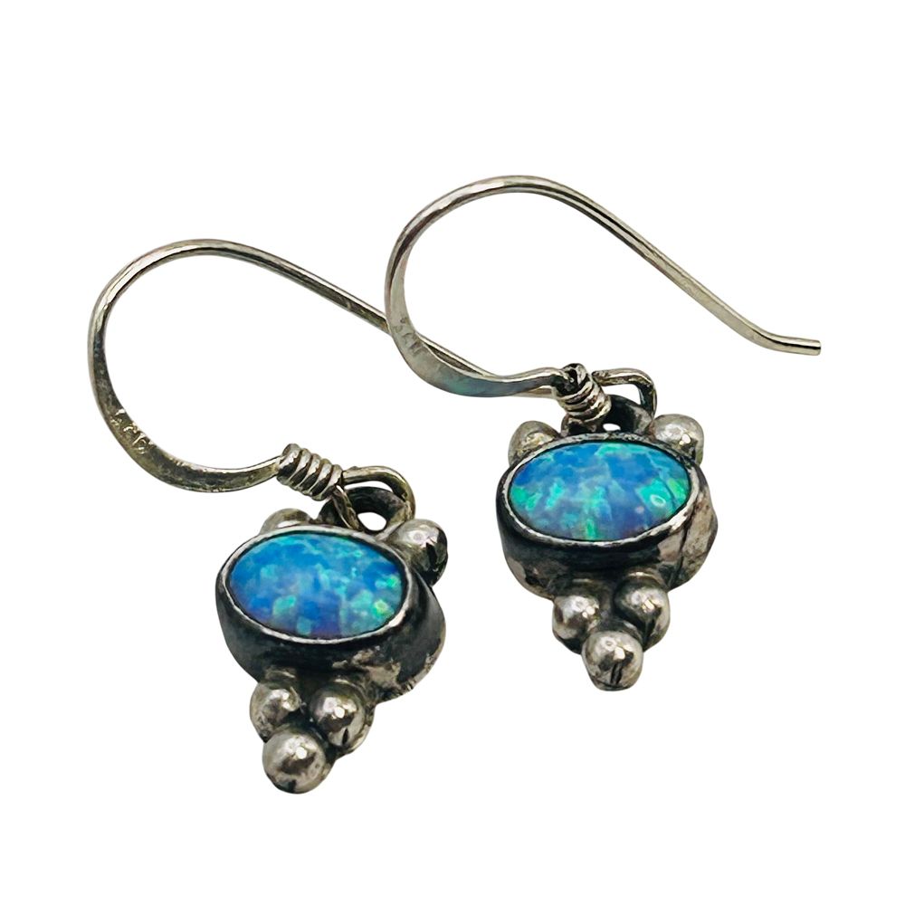 Lot 418: Vintage Navajo Signed RB Opal Sterling Dangle Earrings 2.04 G