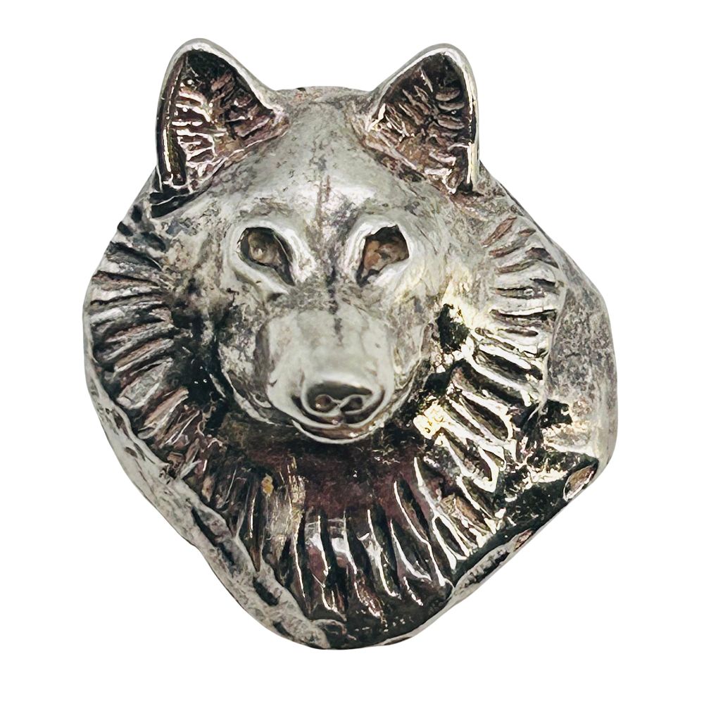 Lot 423: Southwest Sterling Wolf Head Pin/ Pendant
