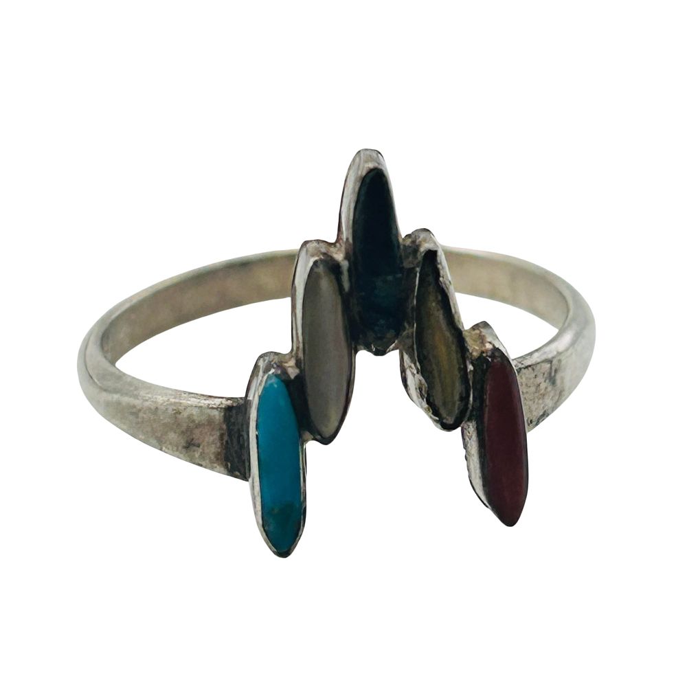 Lot 440: Native Turquoise And Coral Mother Pearl Ring Size 5.5.
