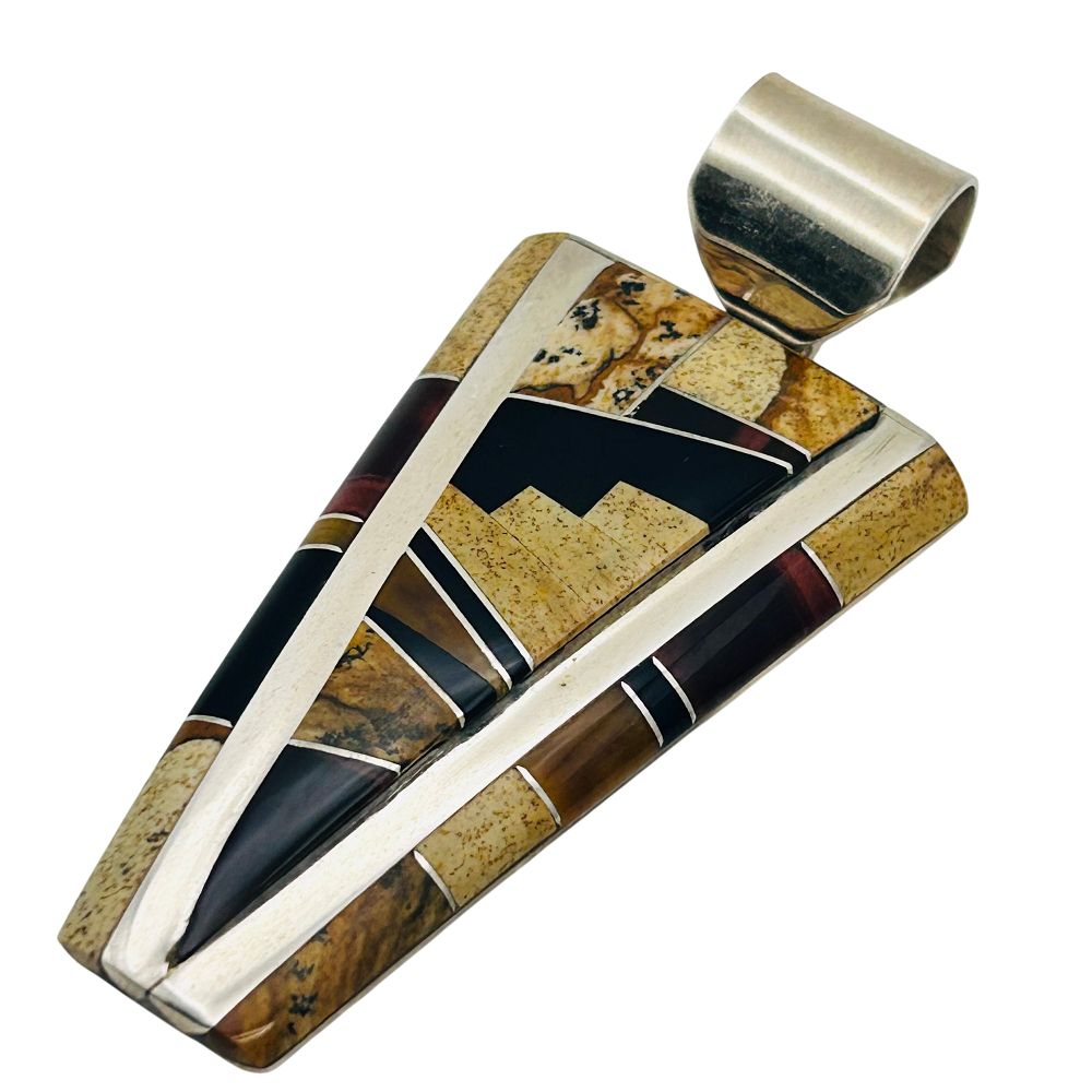Lot 441: Wayne Muskett, Navajo Inlay Jasper ONYX Sterling Pendant