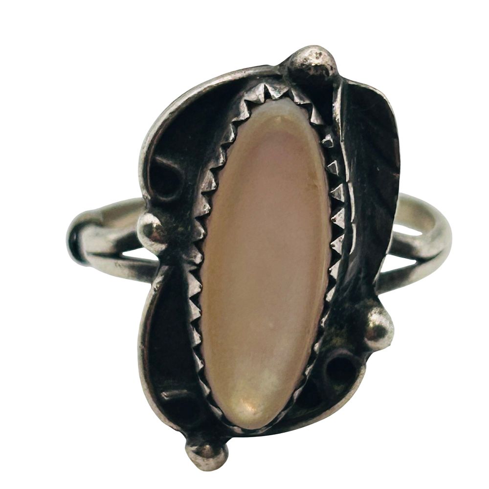 Lot 443: Native Sterling, Mother Of Pearl Ring, Size 7