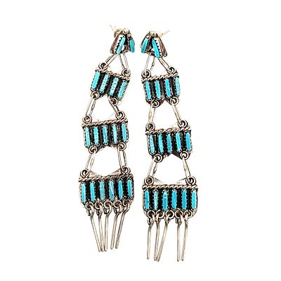 Evonne Rogers Navajo Sterling Silver Turquoise Dangle Stud Back Earrings. Evonne Rogers Navajo 