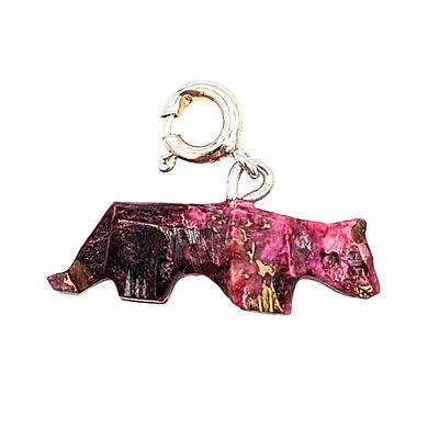 Native Hand Carved Pink Dhalia Turquoise Sterling Silver Cat Charm 1.4g