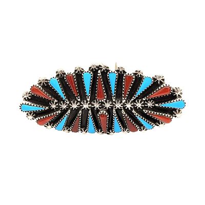 Carlos Tsipa Sterling Silver, Coral Turquoise Sheild Ring Size 6.5. Carlos Tsipa Signed Sterling 