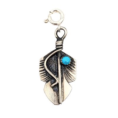 Chris Charley Sterling Silver Turquoise Feather Charm. Chris Charley Signed CC Sterling Silver 