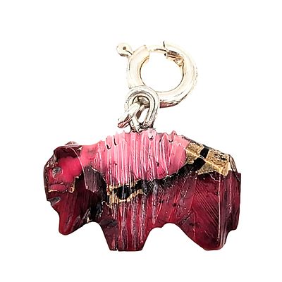 Native Hand Carved Pink Dhalia Turquoise Sterling Silver Buffalo Charm 1.2g