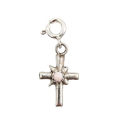 Native Made Sterling Silver Coral Cross Charm .7g