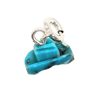 Native Hand Carved Ice Blue Dhalia Turquoise & Sterling Silver Cowboy Hat Charm. Native Hand 