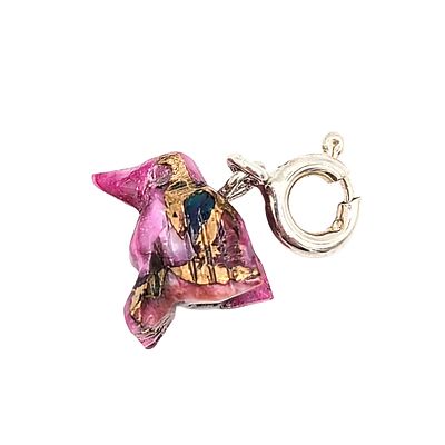 Native Hand Carved Pink Dhalia Turquoise Sterling Silver Bird Charm 1g