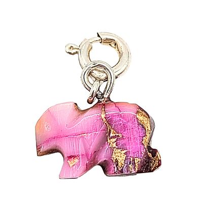 Native Hand Carved Pink Dhalia Turquoise Sterling Silver Rabbit Charm 1.1g