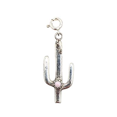 Native Made Sterling Silver Pink Opal Cactus Charm 1.2g