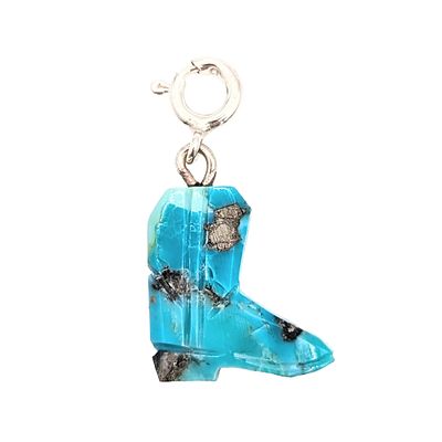 Native Hand Carved Ice Blue Dhalia Turquoise Sterling Silver Cowboy Boot Charm 1.2g