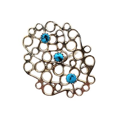 Ray Tolth Navajo Sterling Silver Turquoise Openwork Swirl Ring Size 8.5. Ray Tolth Navajo 