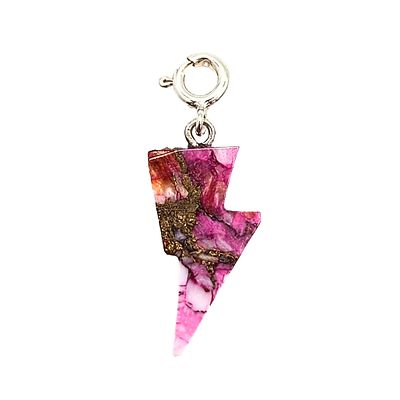 Native Hand Carved Pink Dhalia Turquoise Sterling Silver Lightning Bolt Charm 1.4g