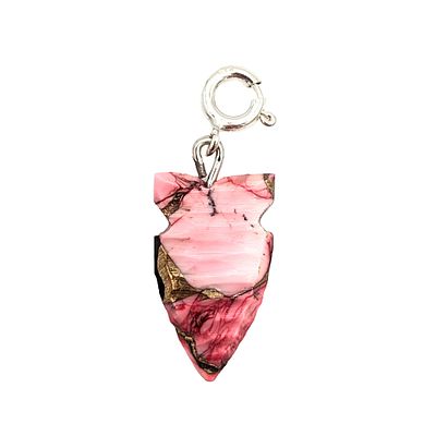 Native Hand Carved Pink Dhalia Turquoise Sterling Silver Arrowhead Charm 1.4g