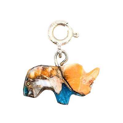 Native Hand Carved Spiny Mojave Turquoise Sterling Silver Rhino Charm 1.4g