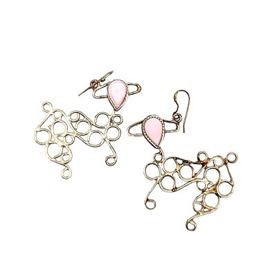 Ray Tolth Navajo Sterling Silver Pink Coral Openwork Sheep Figure Dangle Earrings. Ray Tolth 