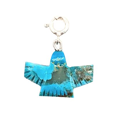 Native Hand Carved Ice Blue Dhalia Turquoise Sterling Silver Knifewing Figure Charm 1.2g