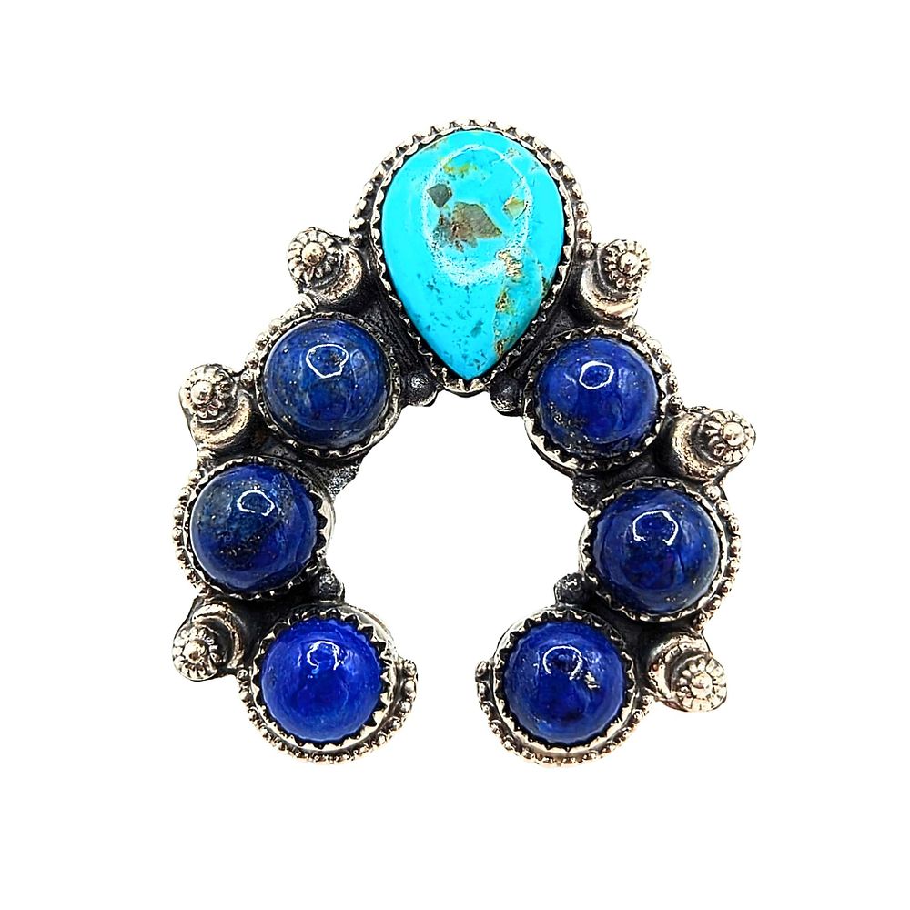 Lot 194: Southwest Sterling Silver Multi Gemstone Horseshoe Ring