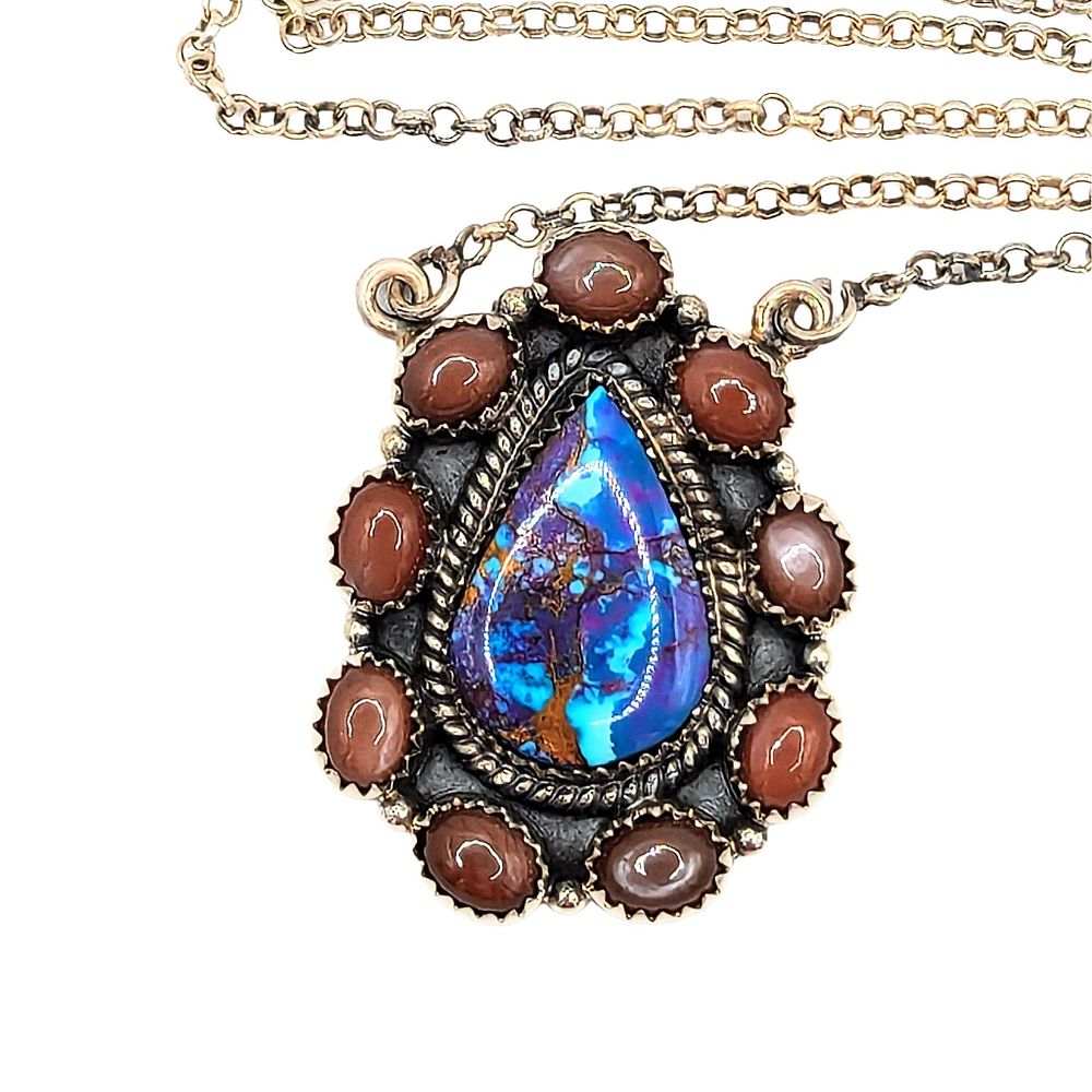 Lot 207: Southwest Sterling Silver Multi Gemstone Teardrop Necklace